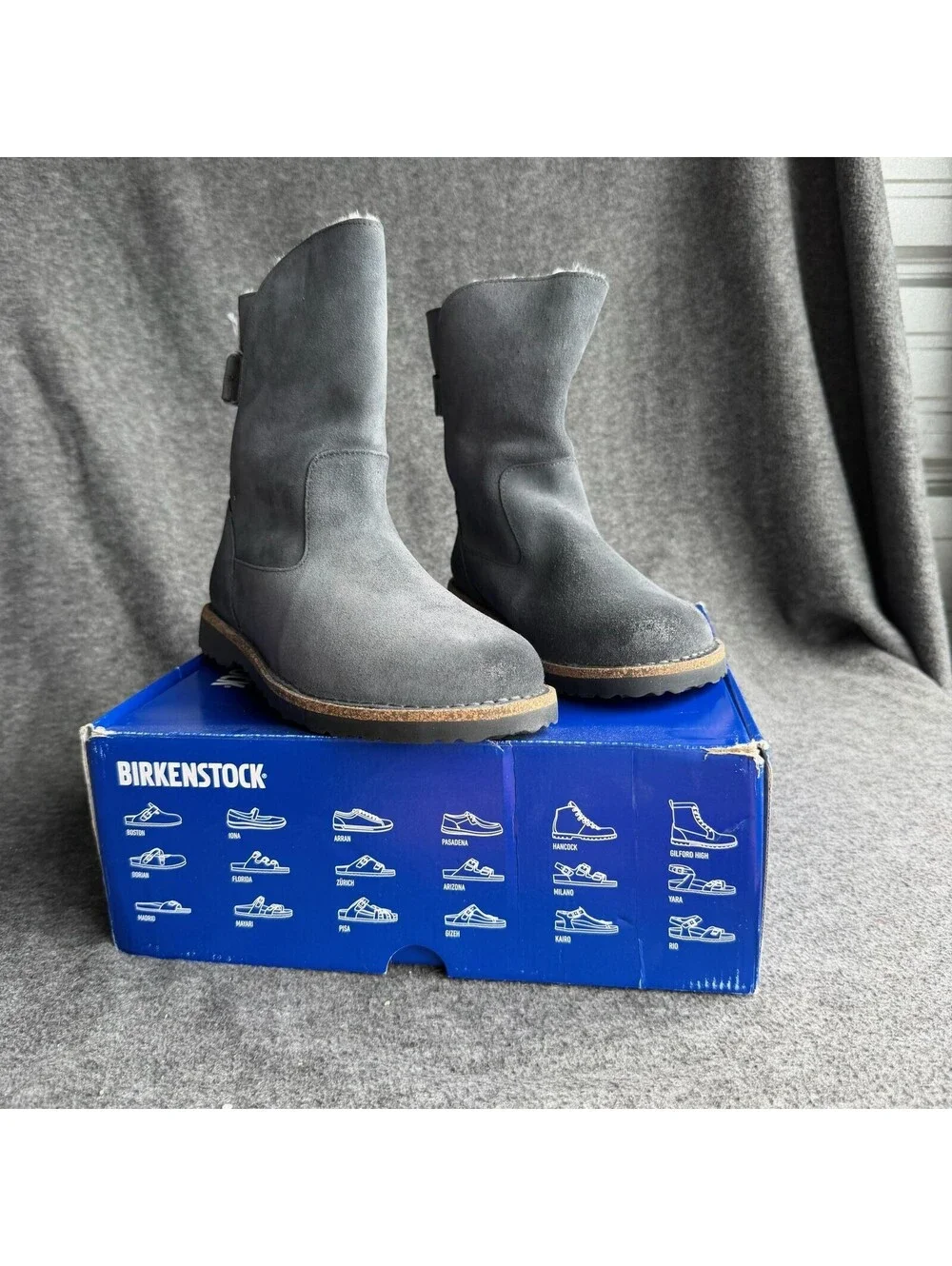 Birkenstock Uppsala Shearling Boots Womens Size 9 Gray Suede Mid Calf Winter